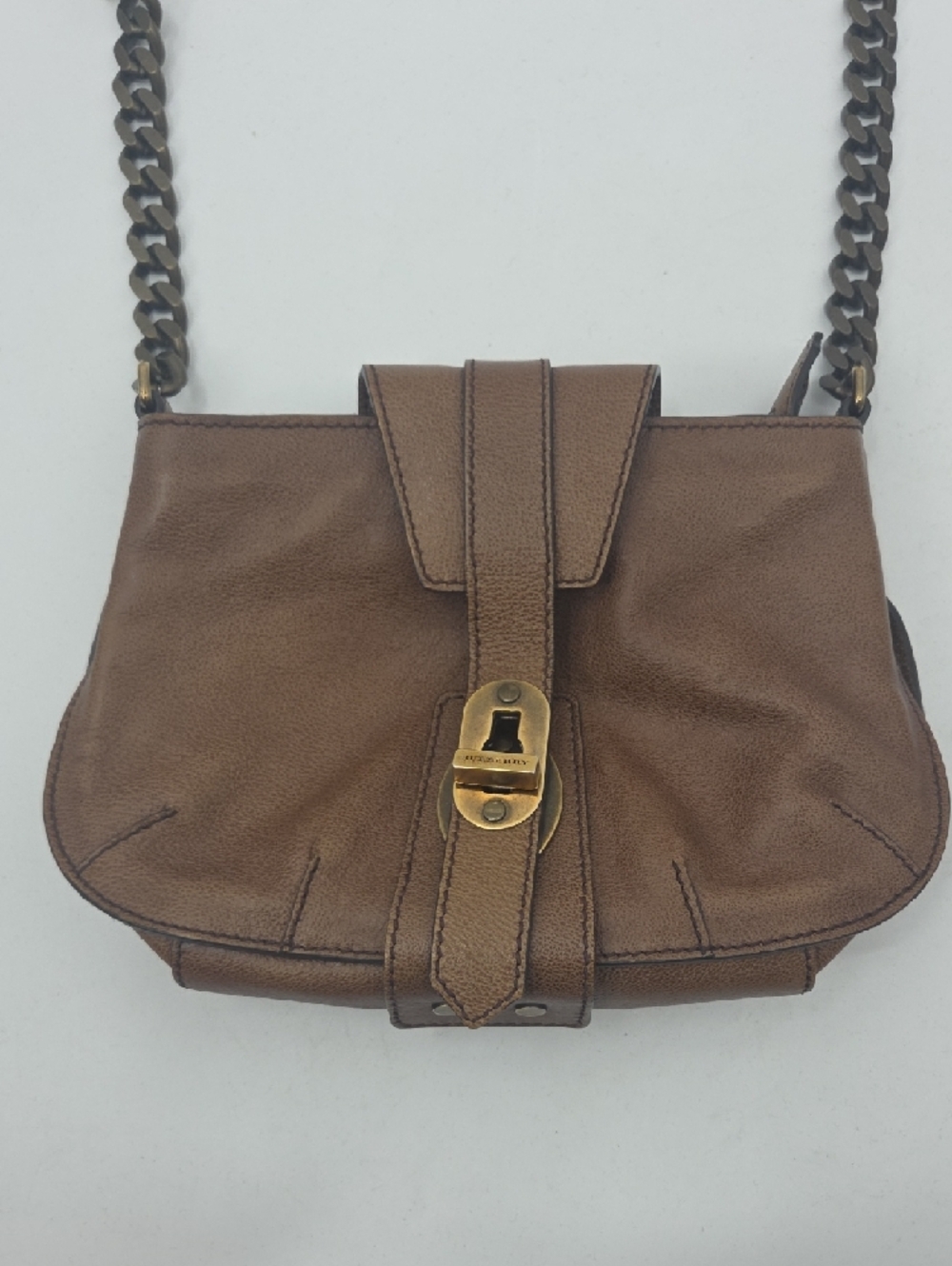 Burberry Brown Leather Crossbody with Chain Accent GORGEOUS - Picture 3 of 16